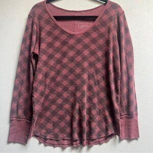 We the Free Buffalo Check Waffle Knit Thermal Long Sleeve Shirt L